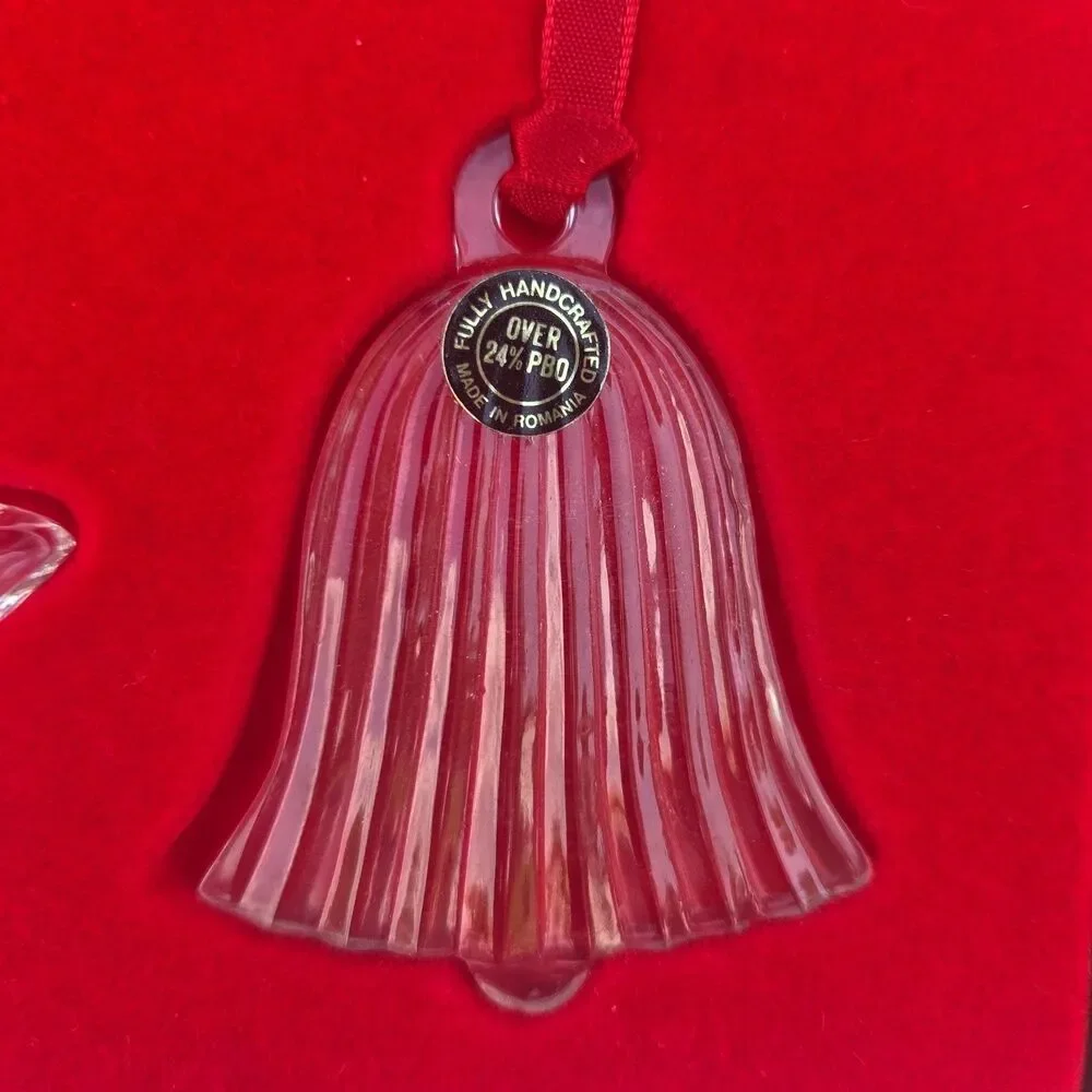 Vintage Fostoria Lead Crystal Christmas Ornaments Heart Star Bell Boxed Set